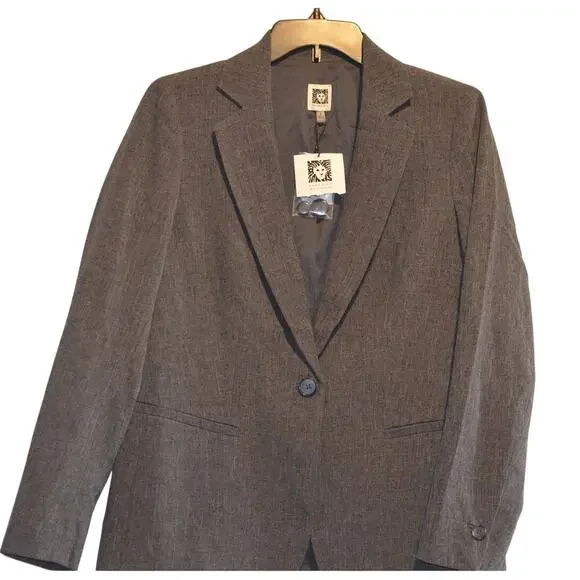 Anne Klein Women's One-Button Long-Sleeve Blazer Jacket in Charcoal Gray
